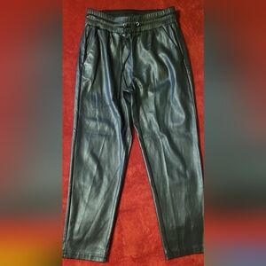 LOFT Black Faux Leather High Rise Straight Leg Pants Elastic Waist, Size Small